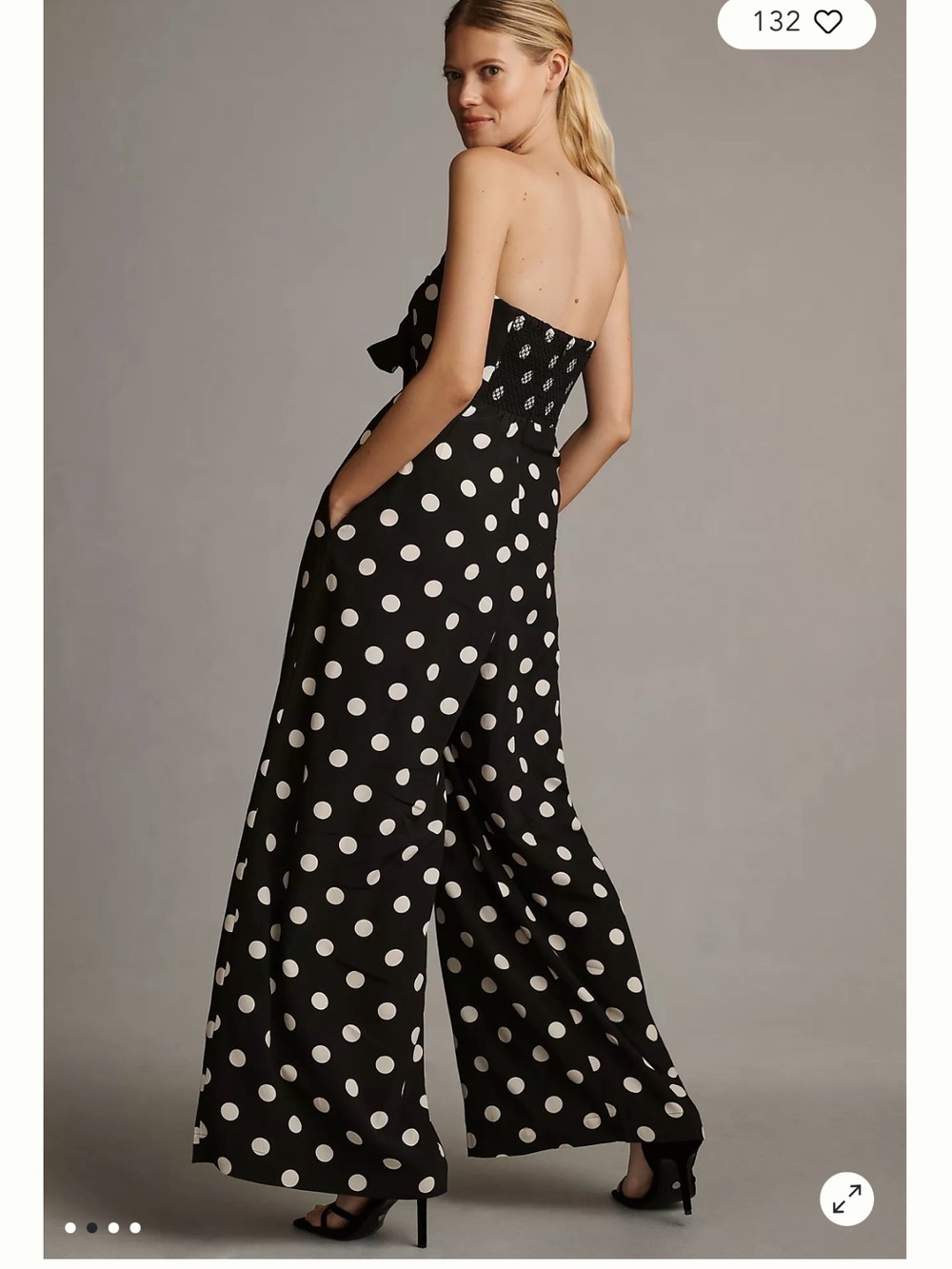 Anthropologie Black & White Polka Dot Strapless Wide-Leg Jumpsuit (worn once) - Picture 2 of 6